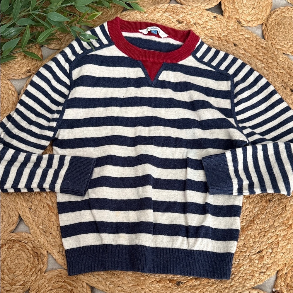 JOHN LEWIS Striped Merino Wool Blend cotton Crew Neck Jumper. Size 6